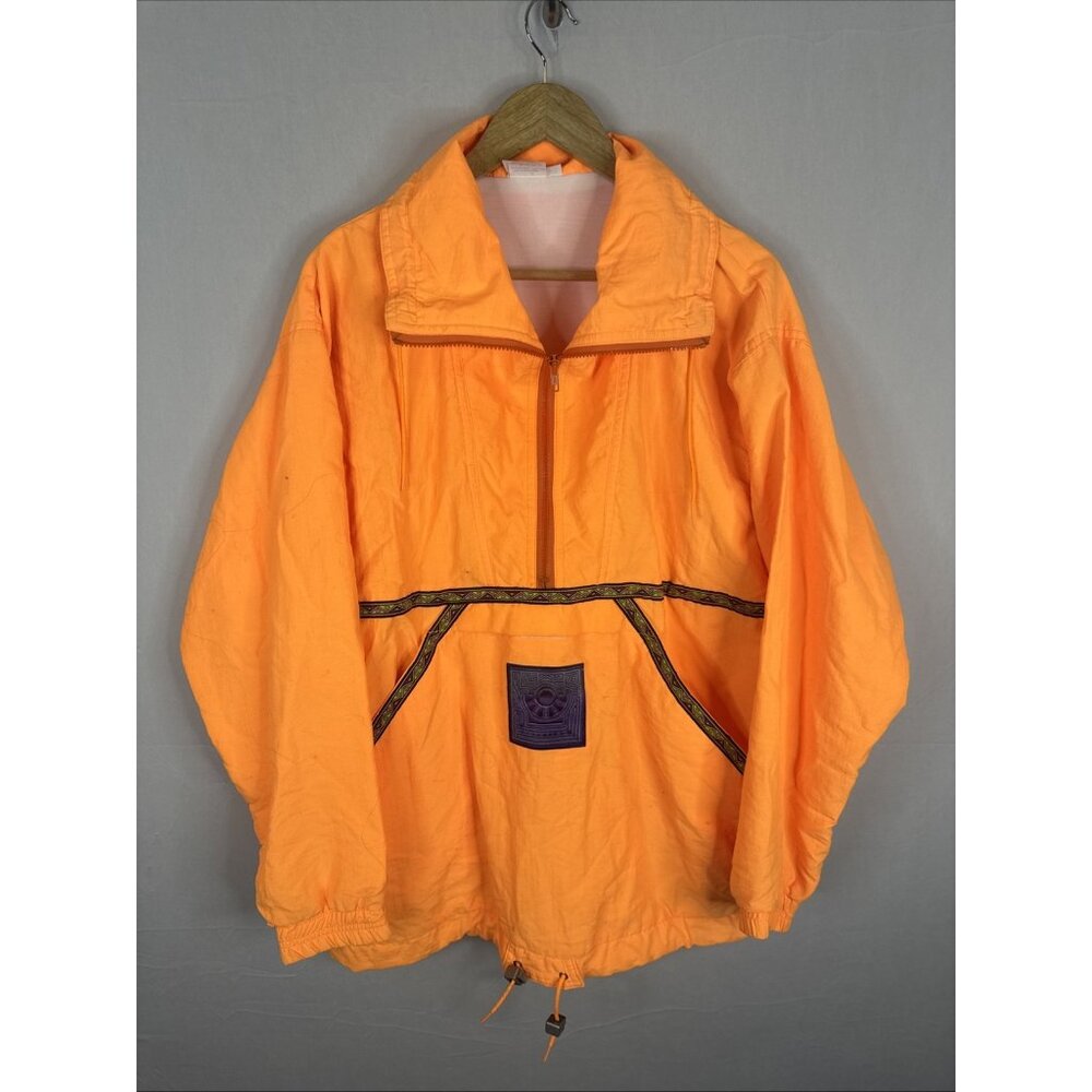 Vintage Tchak Lanctot Men S Neon Anorak Jacket Orange Pullover Drawstring 90s